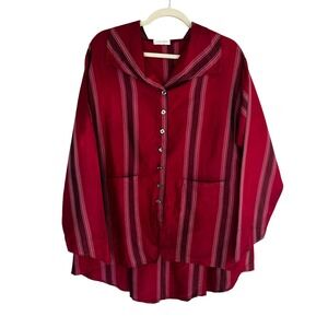 Krista Larson Silk Stripe Collared Button Front Tunic Top One Size Holiday